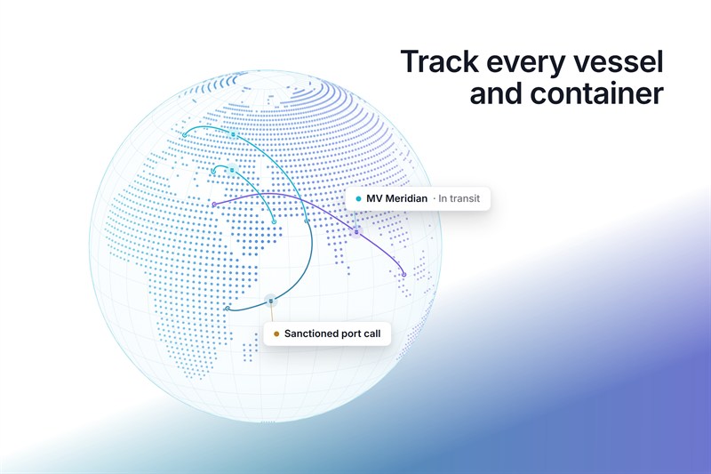 Track every vessel and container — a vessel followed across its route with a sanctioned port call flagged